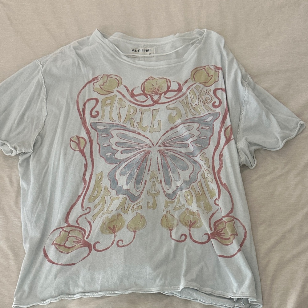 Free People Graphic Tee in Light Blue and Pink